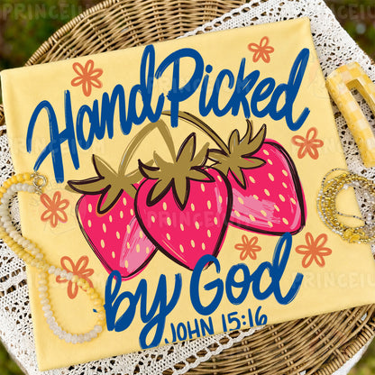 Hand Picked By God Sublimation Design PNG Strawberry Christian John 15:16 Digital Download