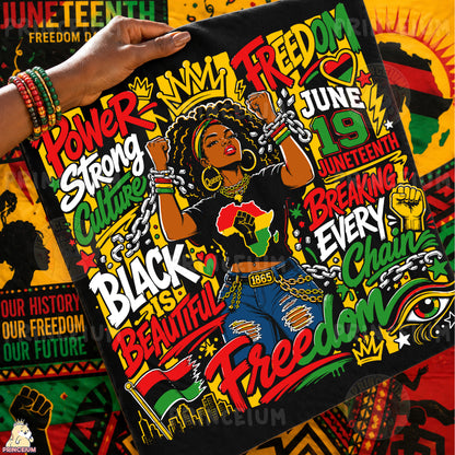 Black Queen Juneteenth Breaking Every Chain Sublimation Design PNG Power Strong Culture Digital Download