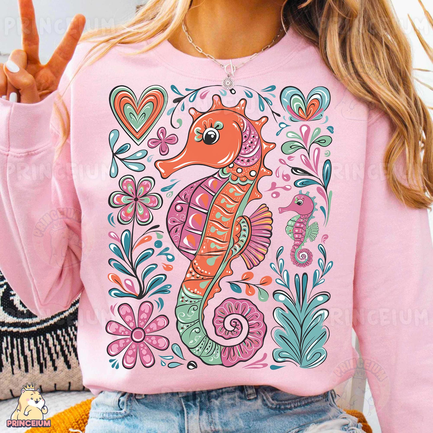 Colorful Seahorse PNG | Boho Floral Ocean Animal Sublimation Design