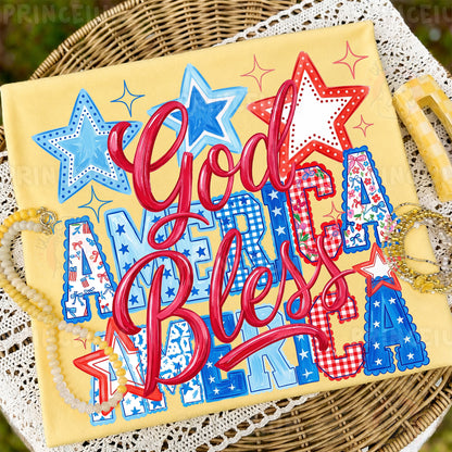 God Bless America PNG, Patriotic Fourth of July Shirt Design, Retro USA Sublimation Graphic