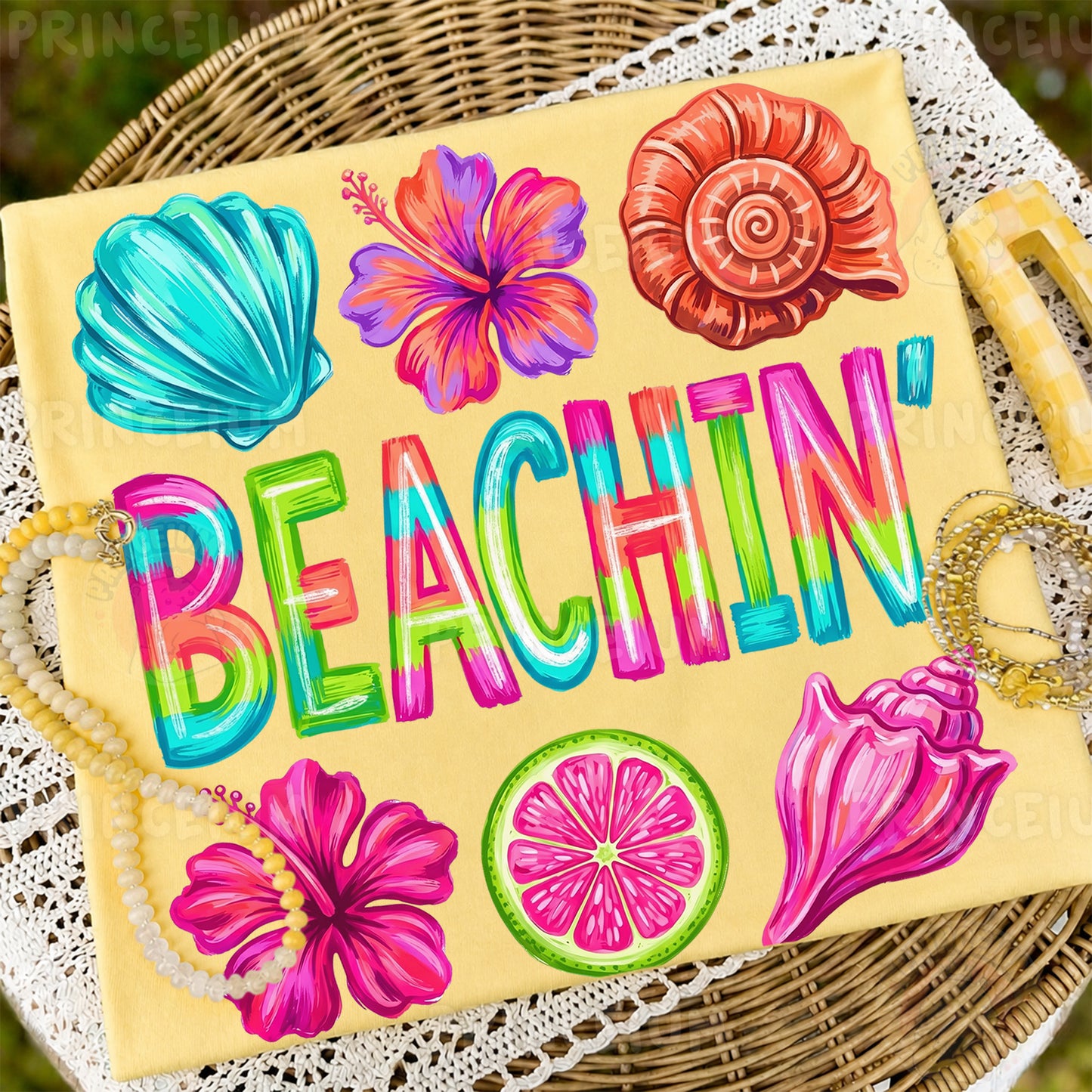 Beachin PNG, Tropical Summer Shirt Design, Cute Coastal Graphic, Retro Beach Sublimation