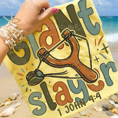 Giant Slayer Sublimation Design PNG | Christian Slingshot 1 John 4:4 Digital Download
