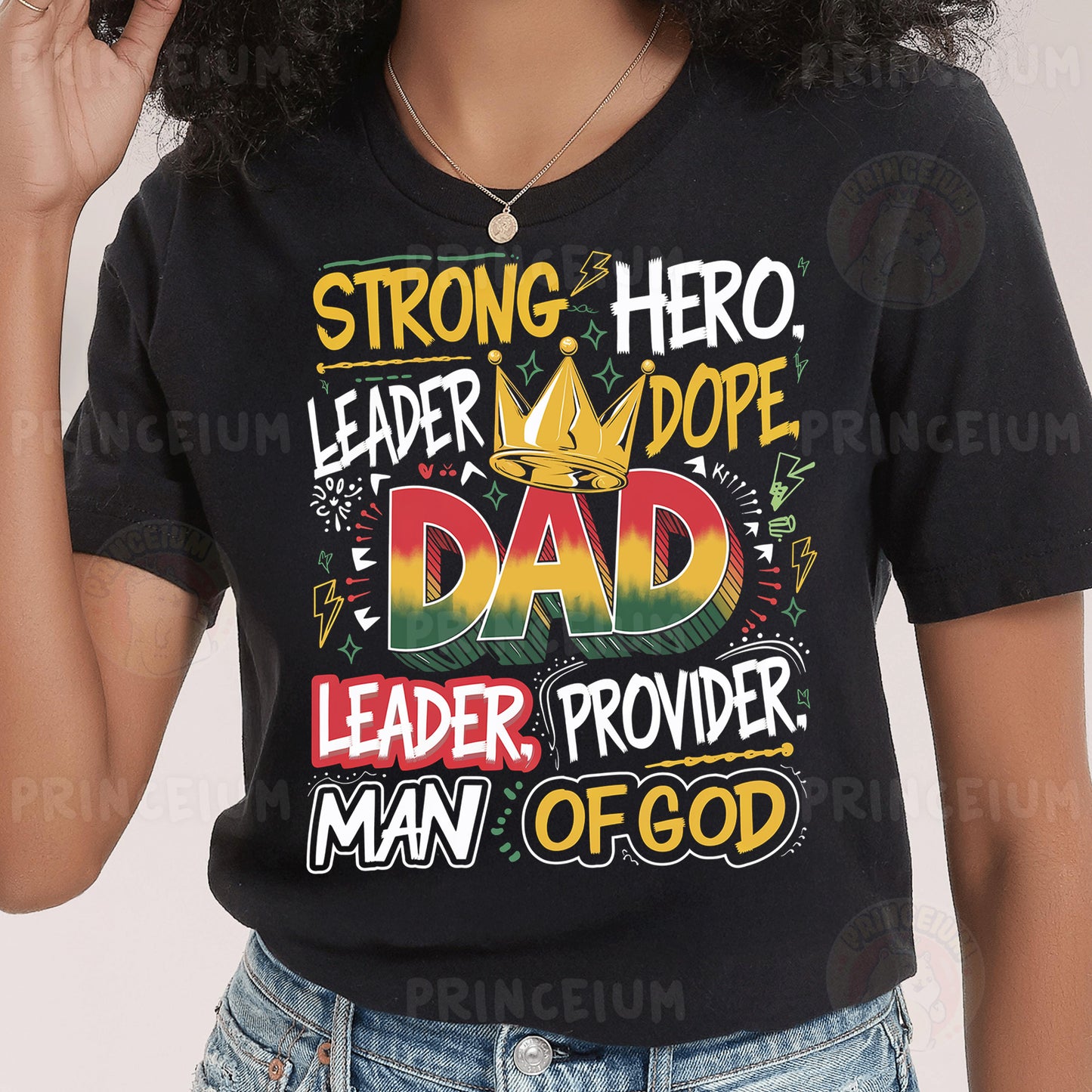 a woman wearing a t - shirt that says strong hero, hero, dad,