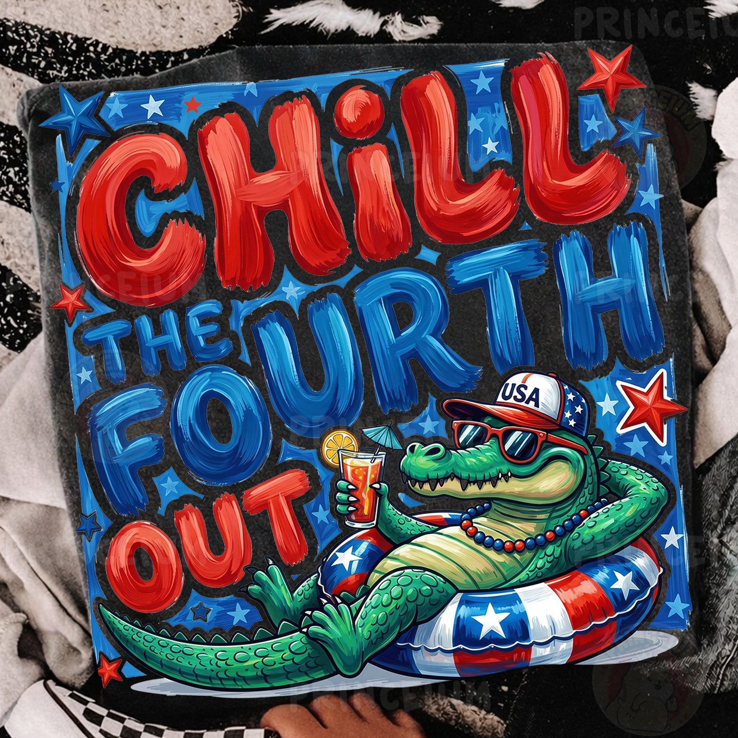 Chill The Fourth Out PNG, Funny 4th of July Alligator Shirt Design, Patriotic Summer Sublimation