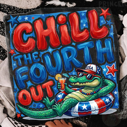 Chill The Fourth Out PNG, Funny 4th of July Alligator Shirt Design, Patriotic Summer Sublimation