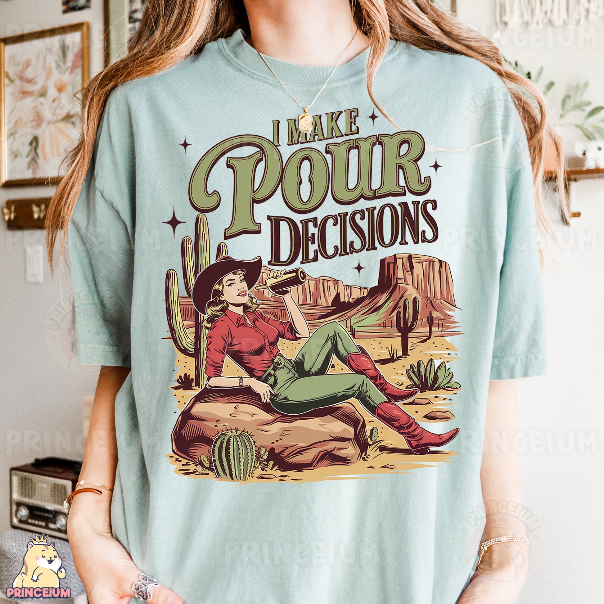 a woman wearing a t - shirt with a picture of a woman sitting on a