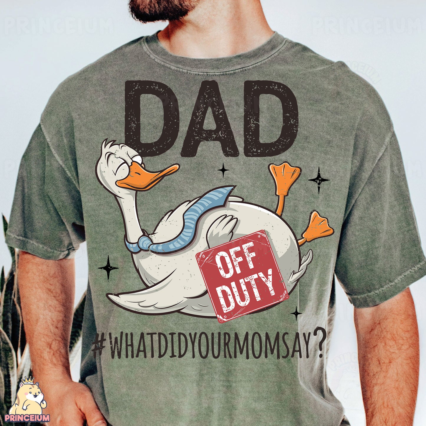 a man wearing a dad duck t - shirt