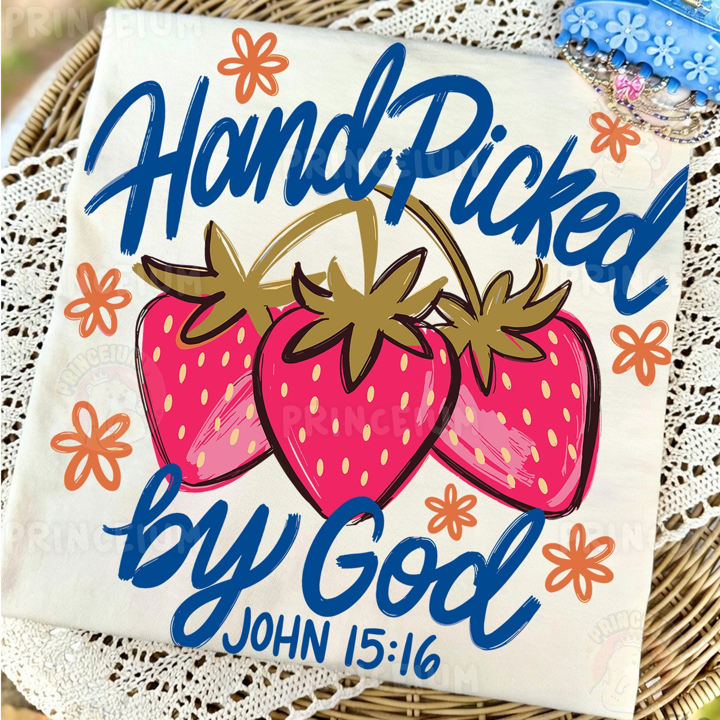 Hand Picked By God Sublimation Design PNG Strawberry Christian John 15:16 Digital Download