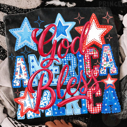 God Bless America PNG, Patriotic Fourth of July Shirt Design, Retro USA Sublimation Graphic