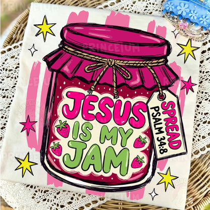 Jesus Is My Jam Sublimation Design PNG Christian Strawberry Jam Jar Digital Download