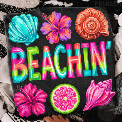 Beachin PNG, Tropical Summer Shirt Design, Cute Coastal Graphic, Retro Beach Sublimation