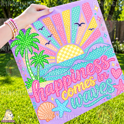 Happiness Comes in Waves PNG, Beach Summer Vacation Design, Cute Coastal Sublimation Graphic