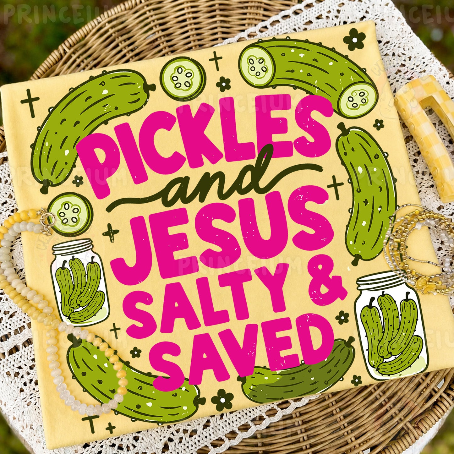 Pickles and Jesus Salty & Saved Sublimation Design PNG Funny Christian Digital Download