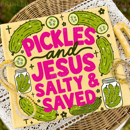 Pickles and Jesus Salty & Saved Sublimation Design PNG Funny Christian Digital Download