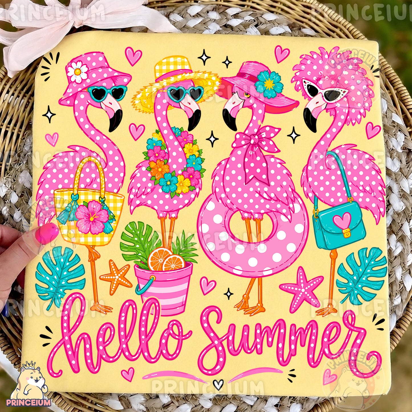Hello Summer Flamingos Sublimation Design PNG Pink Flamingo Digital Download NEW26