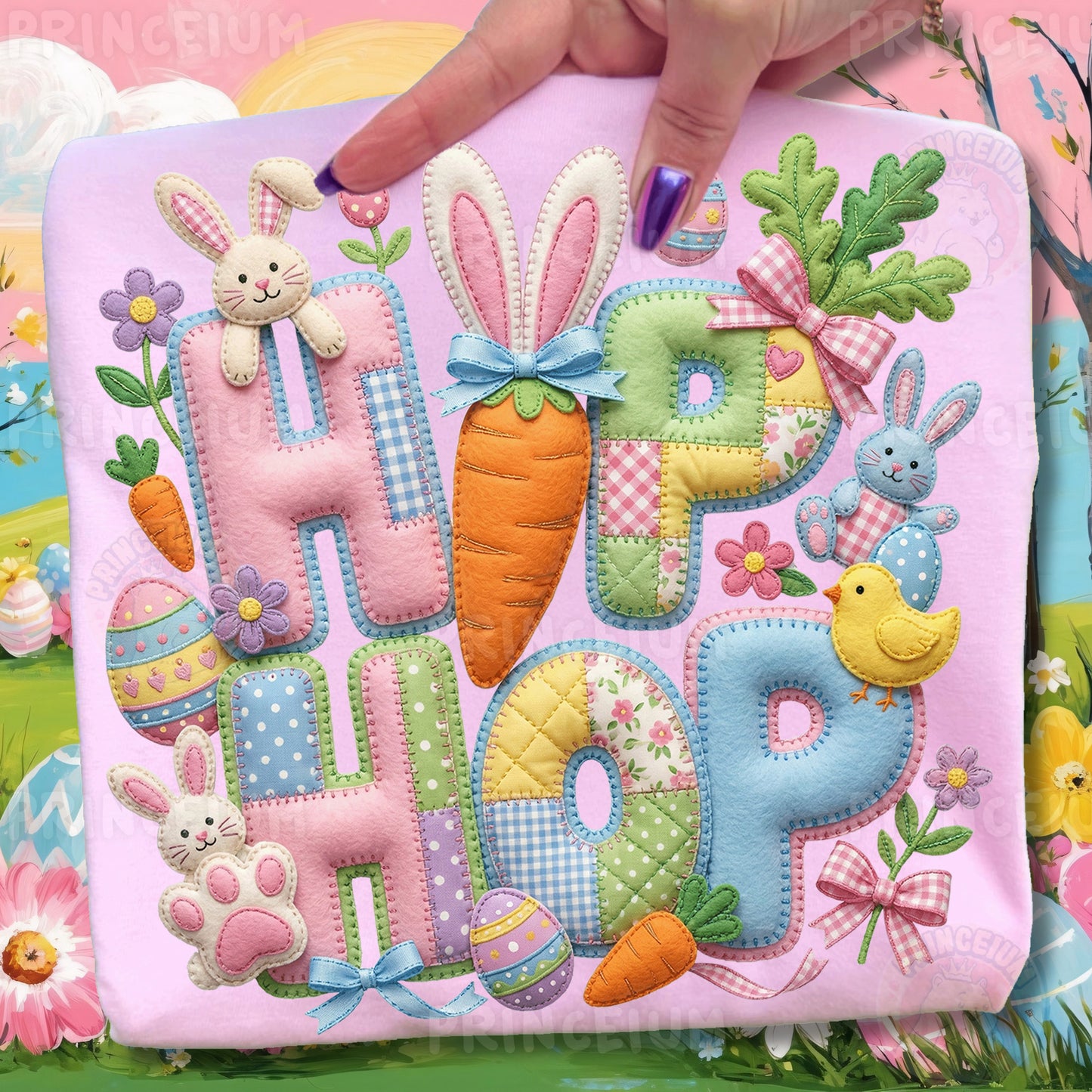 Hip Hop Png, Patchwork Bunny Carrot Letters, Cute Pastel Spring Easter Clipart Design