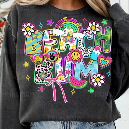 a woman wearing a sweatshirt that says happy mom