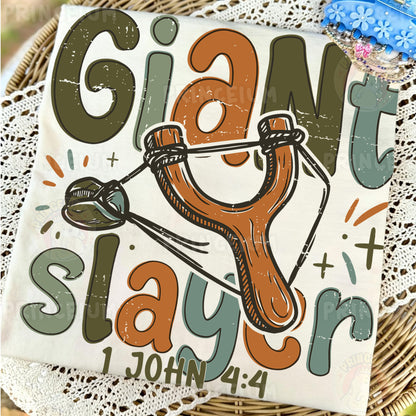 Giant Slayer Sublimation Design PNG | Christian Slingshot 1 John 4:4 Digital Download