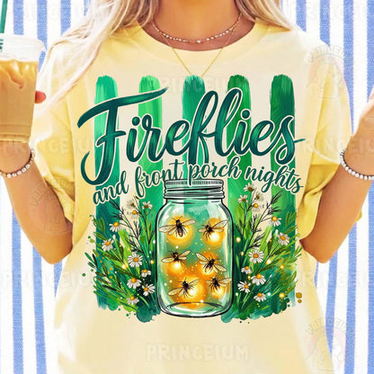Fireflies and Front Porch Nights PNG, Country Summer Shirt Design, Rustic Mason Jar Sublimation