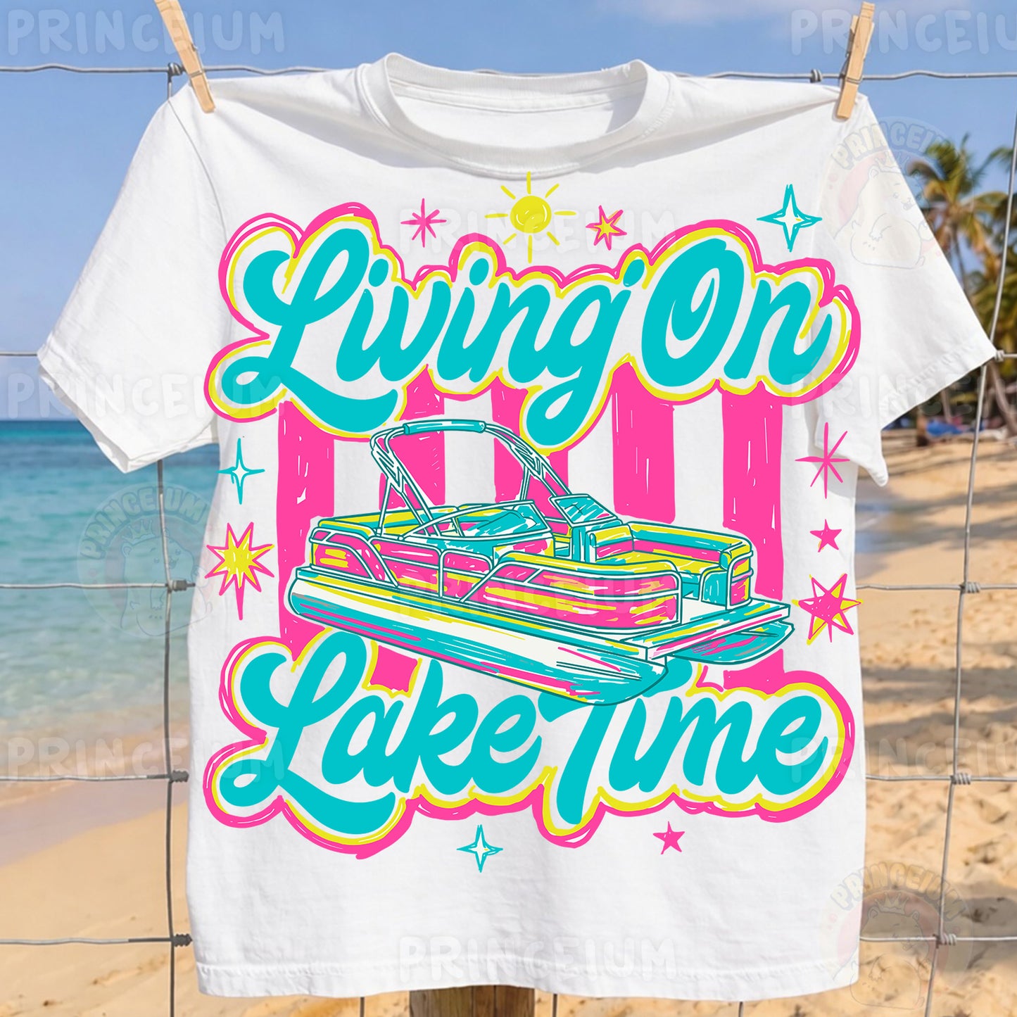 Living On Lake Time Sublimation Design PNG | Pontoon Boat Lake Life Digital Download