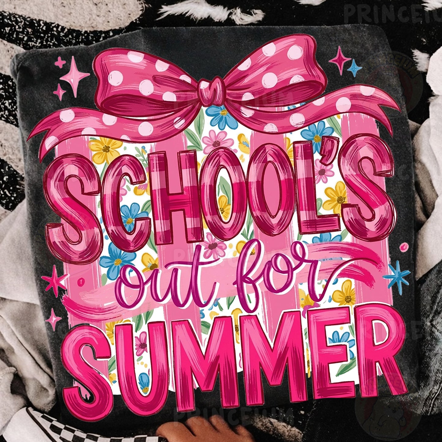 School's Out For Summer Sublimation Design PNG | Pink Bow Floral Digital Download