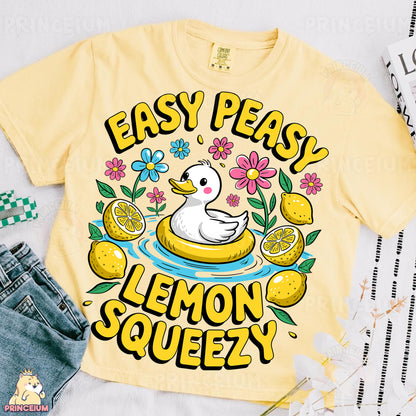 a t - shirt that says easy peasy lemon squeezey