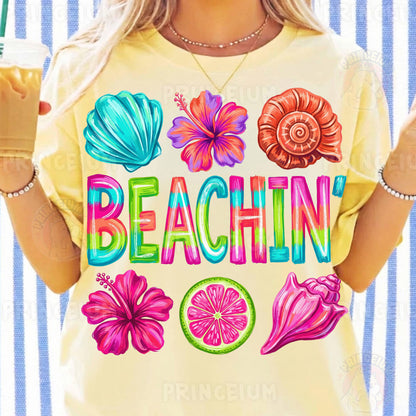 Beachin PNG, Tropical Summer Shirt Design, Cute Coastal Graphic, Retro Beach Sublimation