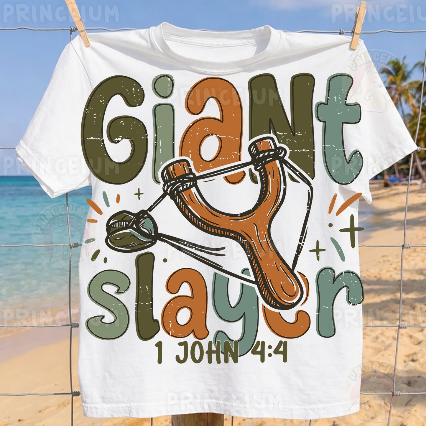 Giant Slayer Sublimation Design PNG | Christian Slingshot 1 John 4:4 Digital Download