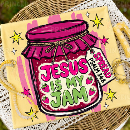 Jesus Is My Jam Sublimation Design PNG Christian Strawberry Jam Jar Digital Download