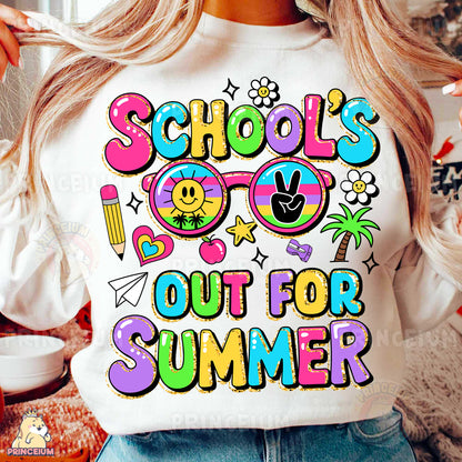 a woman wearing a school's out for summer t - shirt