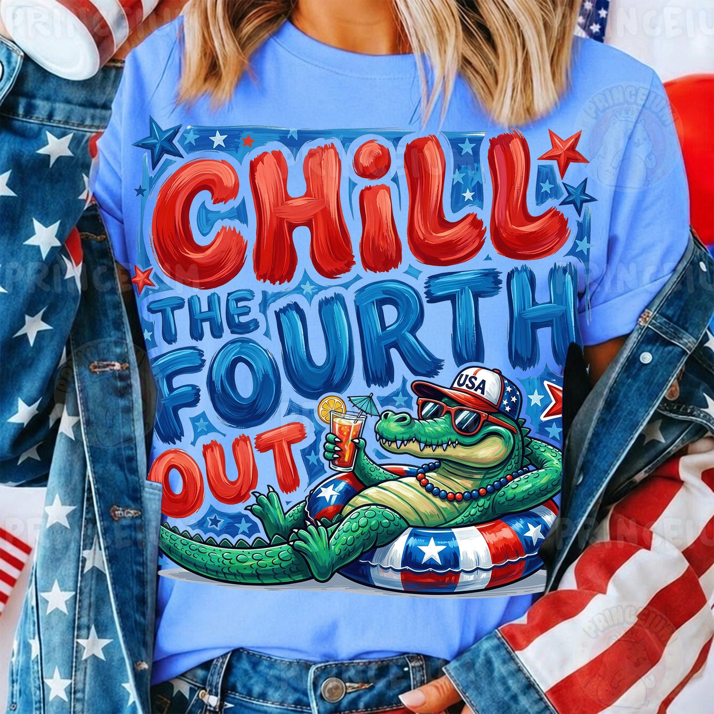 Chill The Fourth Out PNG, Funny 4th of July Alligator Shirt Design, Patriotic Summer Sublimation