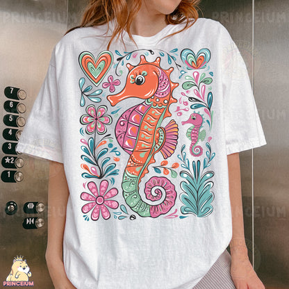 Colorful Seahorse PNG | Boho Floral Ocean Animal Sublimation Design