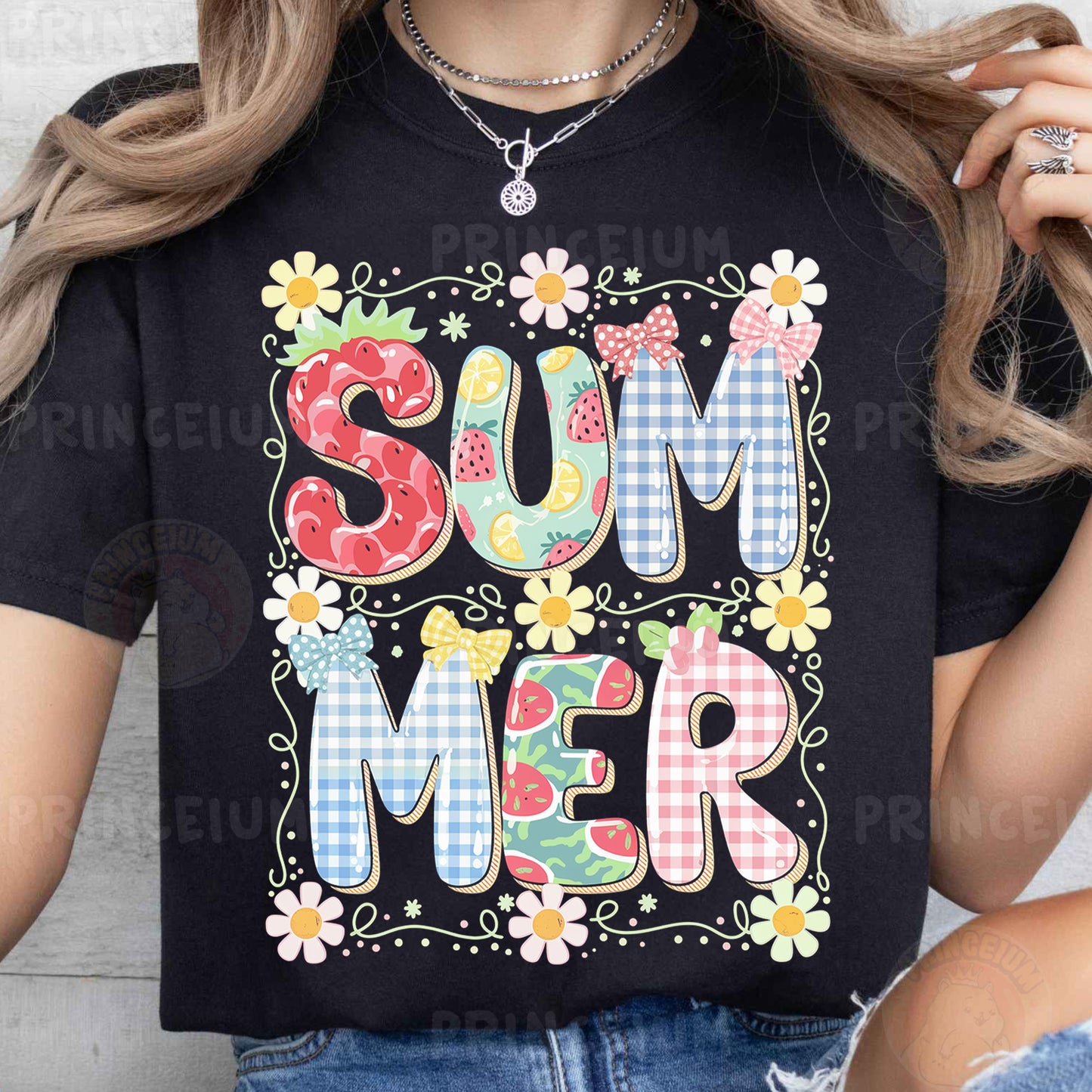 Summer Sublimation PNG | Cute Patchwork “SUMMER” T-Shirt Design with Fruits & Florals