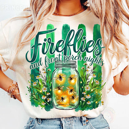 Fireflies and Front Porch Nights PNG, Country Summer Shirt Design, Rustic Mason Jar Sublimation