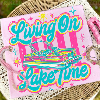 Living On Lake Time Sublimation Design PNG | Pontoon Boat Lake Life Digital Download
