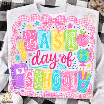 Last Day of School Sublimation Design PNG Teacher Gingham Bow Digital Download NEW26