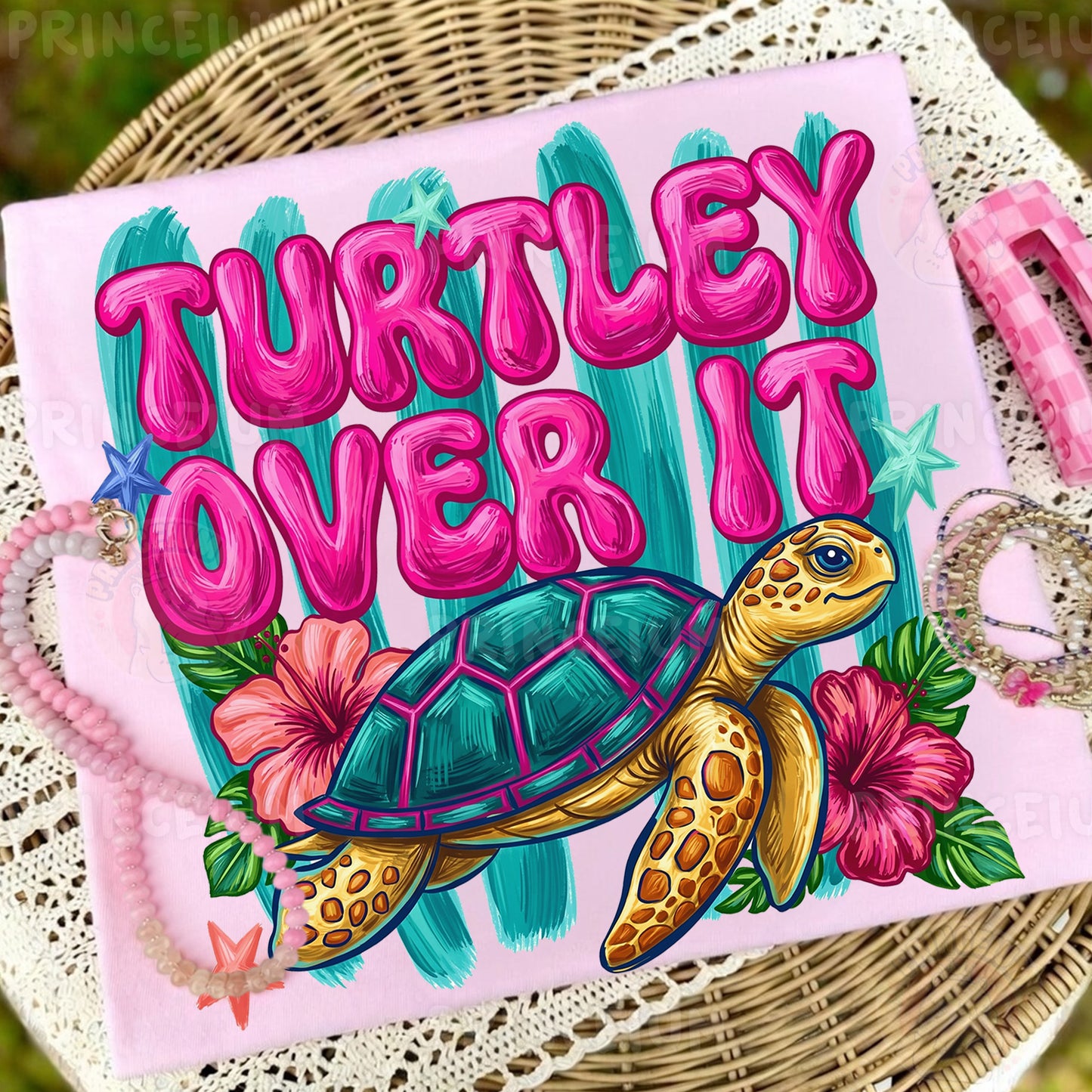 Turtley Over It Sublimation Design PNG | Cute Sea Turtle Hibiscus Digital Download