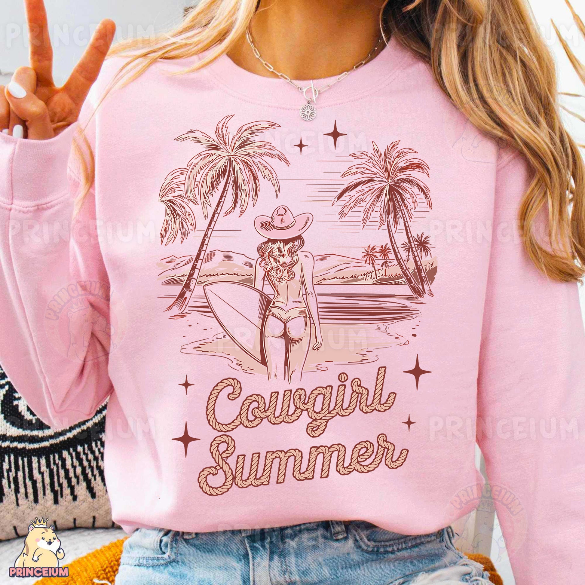 a woman wearing a pink shirt that says cougail summer