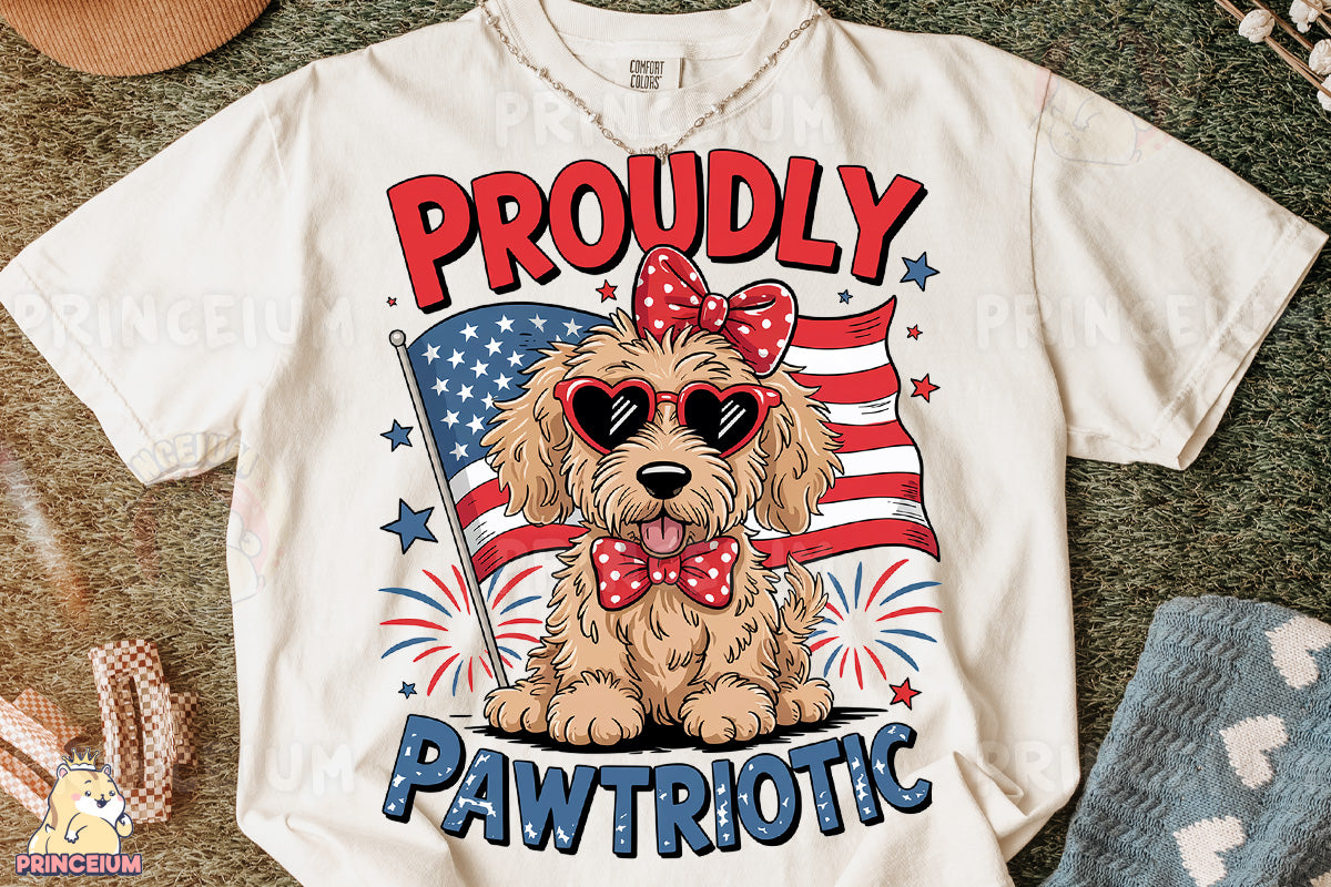 a t - shirt with a dog wearing sunglasses and a bow tie