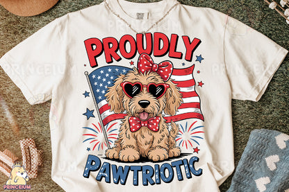 a t - shirt with a dog wearing sunglasses and a bow tie