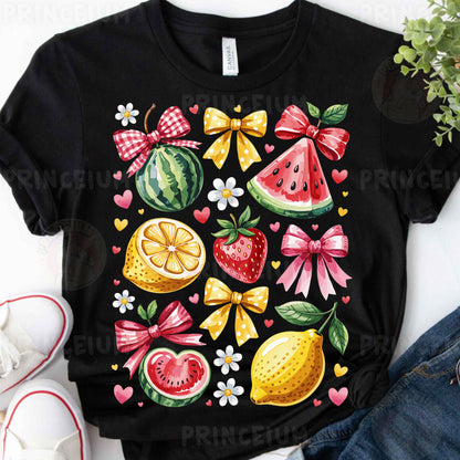 a t - shirt with fruit and flowers on it