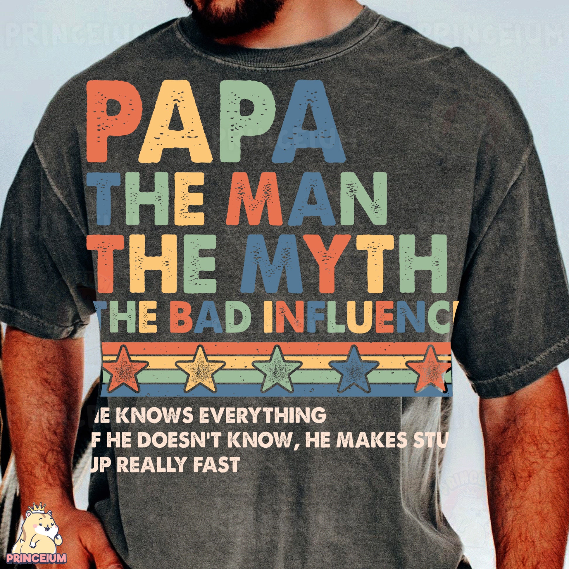 a man with a beard wearing a t - shirt that says papa the man the