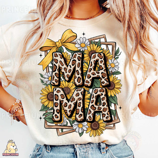 a woman wearing a t - shirt with the word ma ma on it