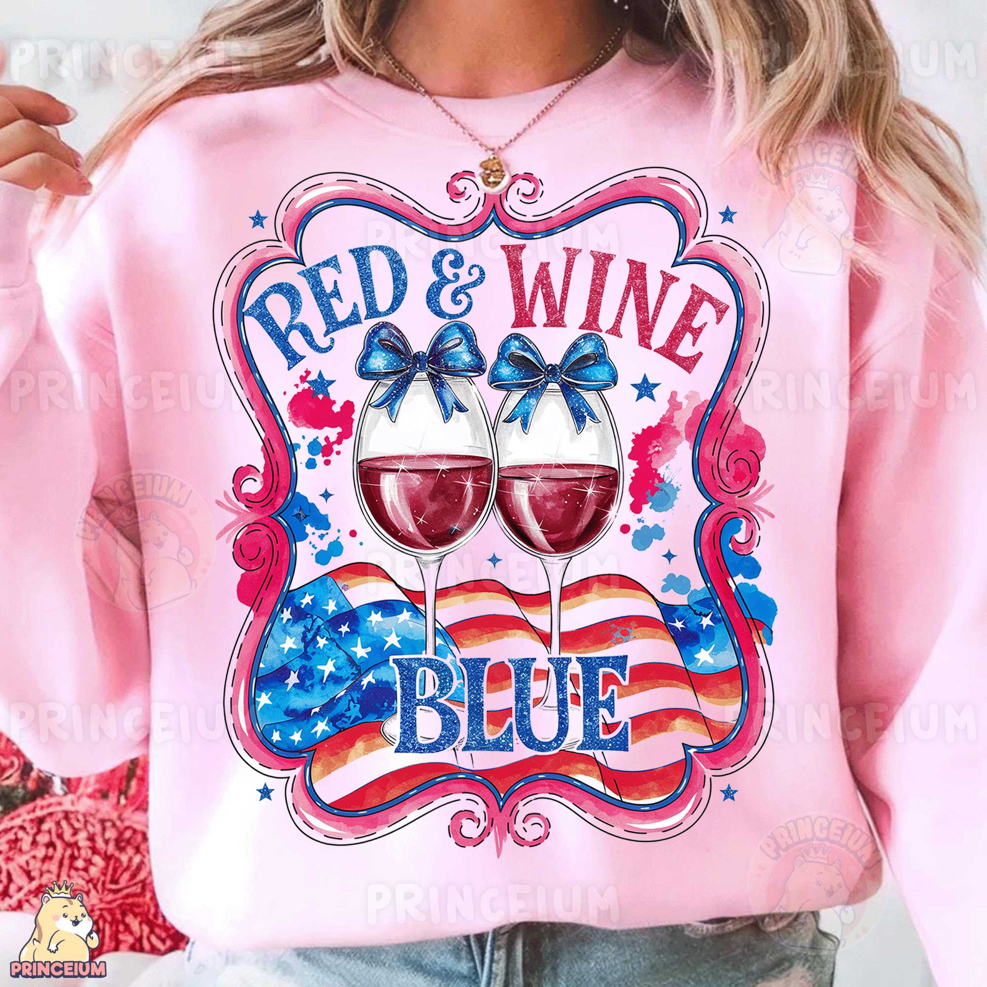 a woman wearing a red and wine sweatshirt