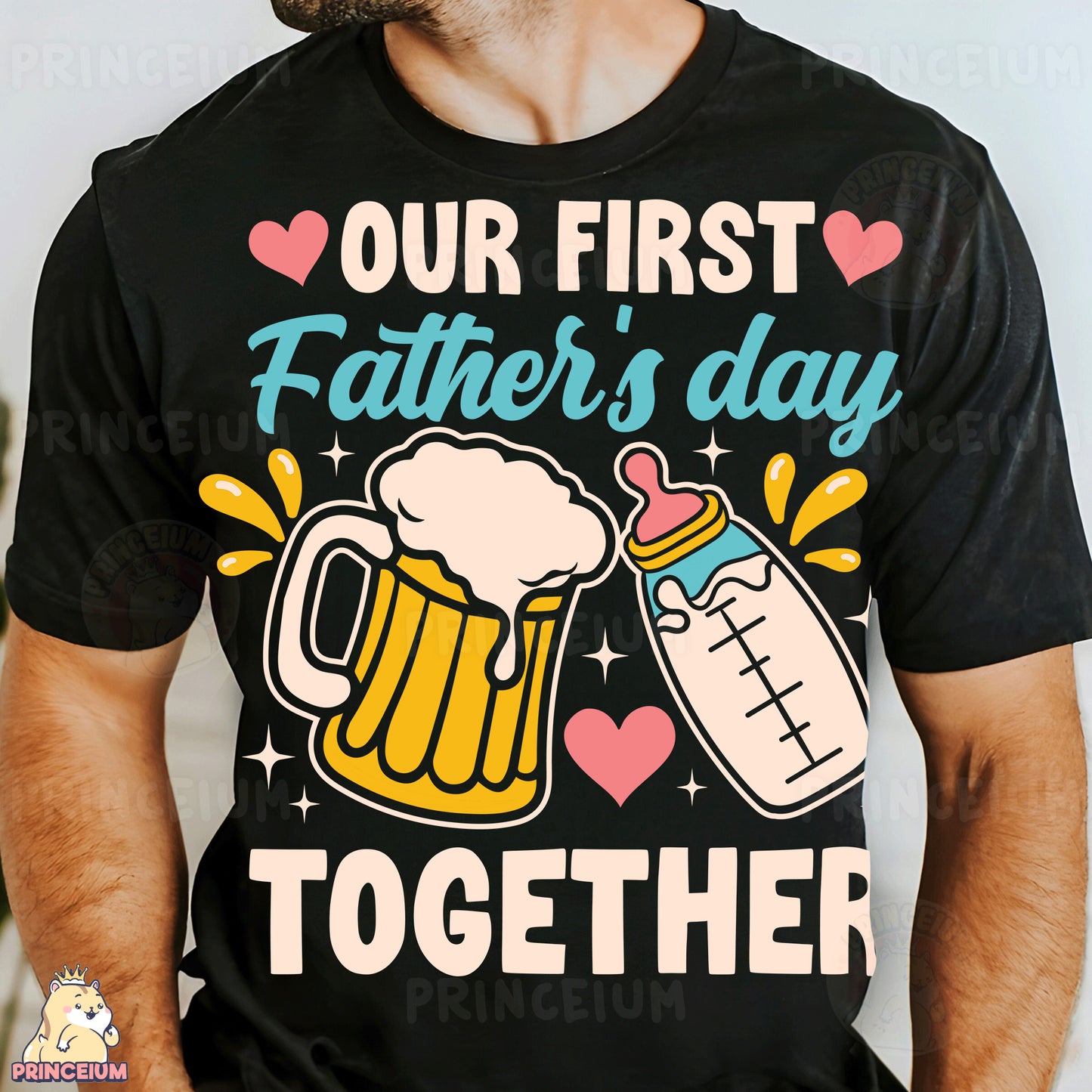 a man wearing a t - shirt that says our first father's day together