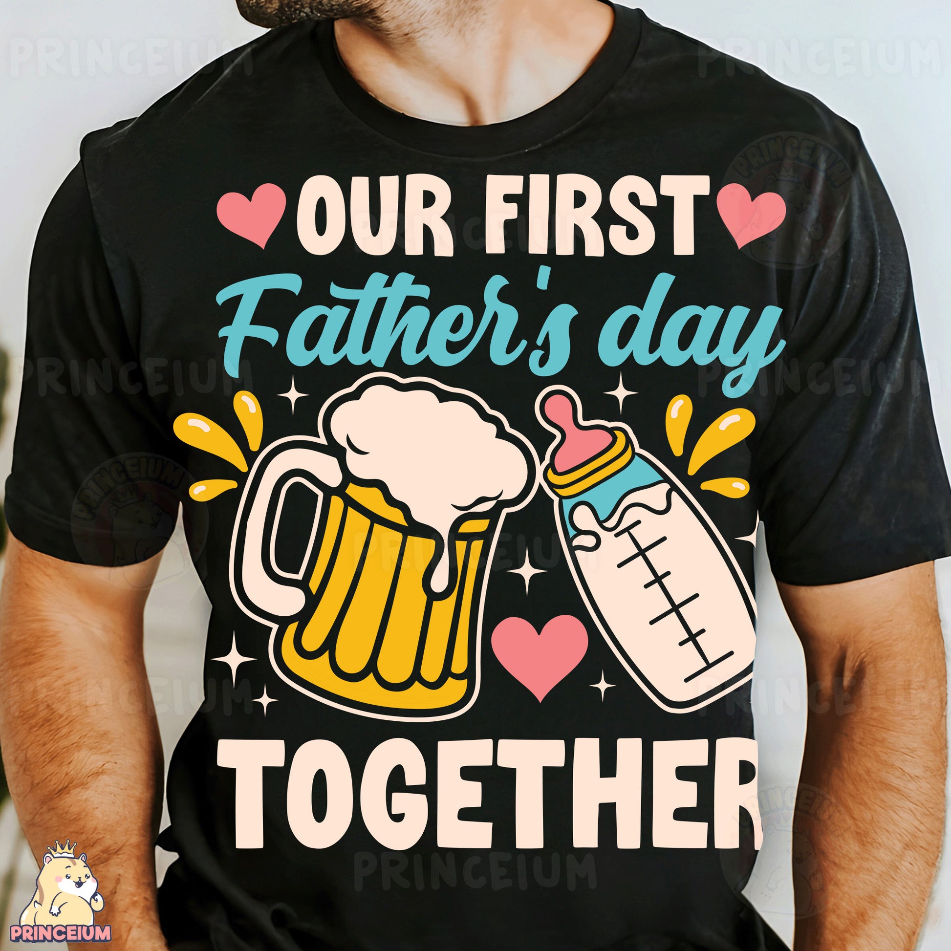 a man wearing a t - shirt that says our first father's day together