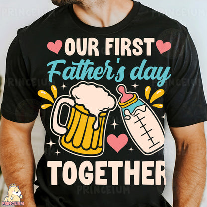 a man wearing a t - shirt that says our first father's day together