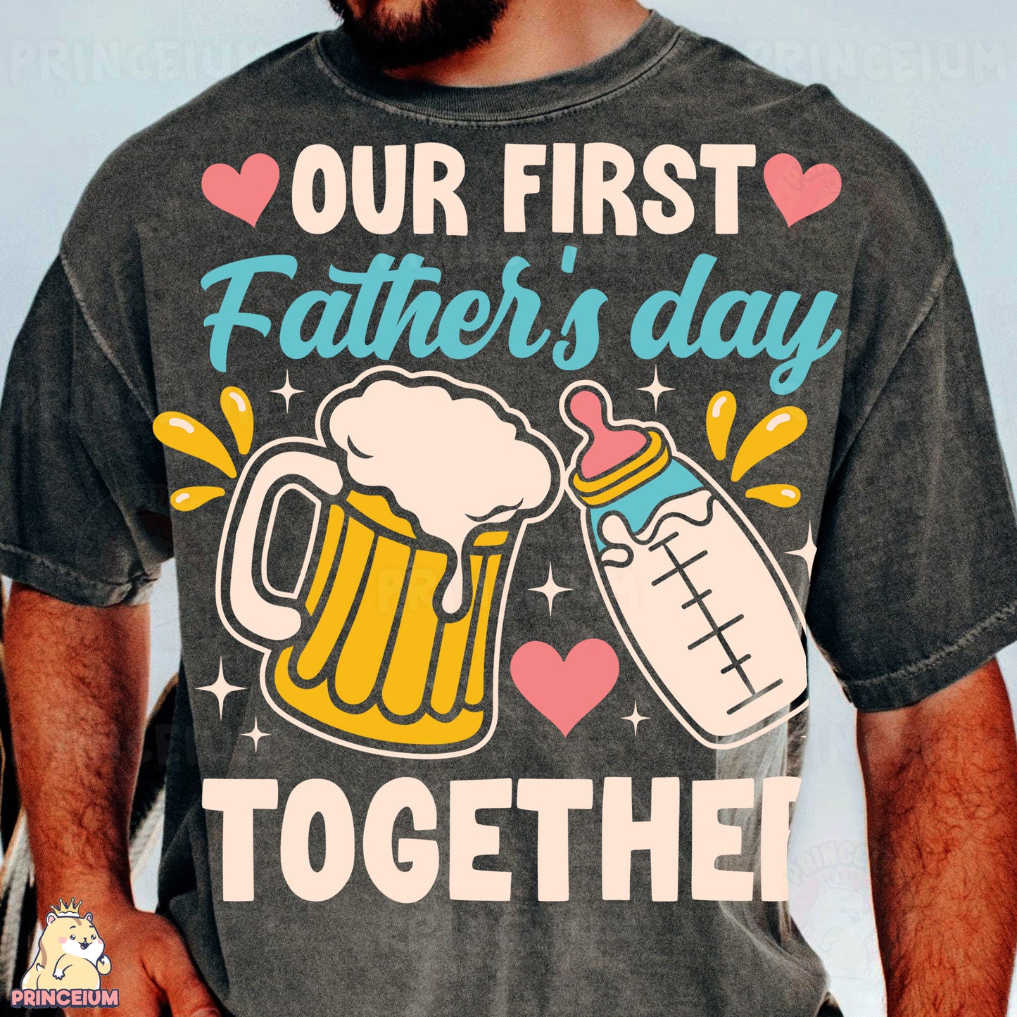 a man wearing a t - shirt that says our first father's day together