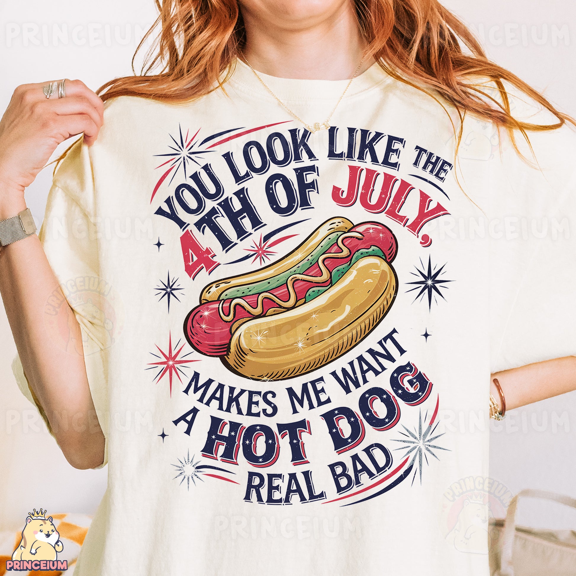a woman wearing a t - shirt that says you look like the 4th of july