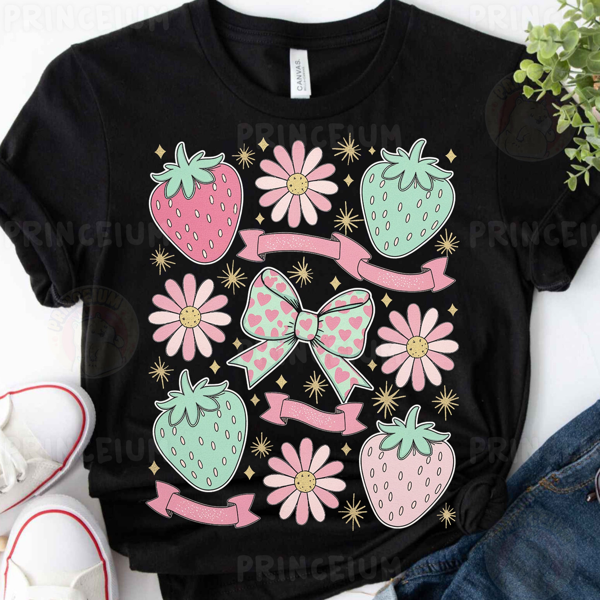 a t - shirt with strawberries and flowers on it